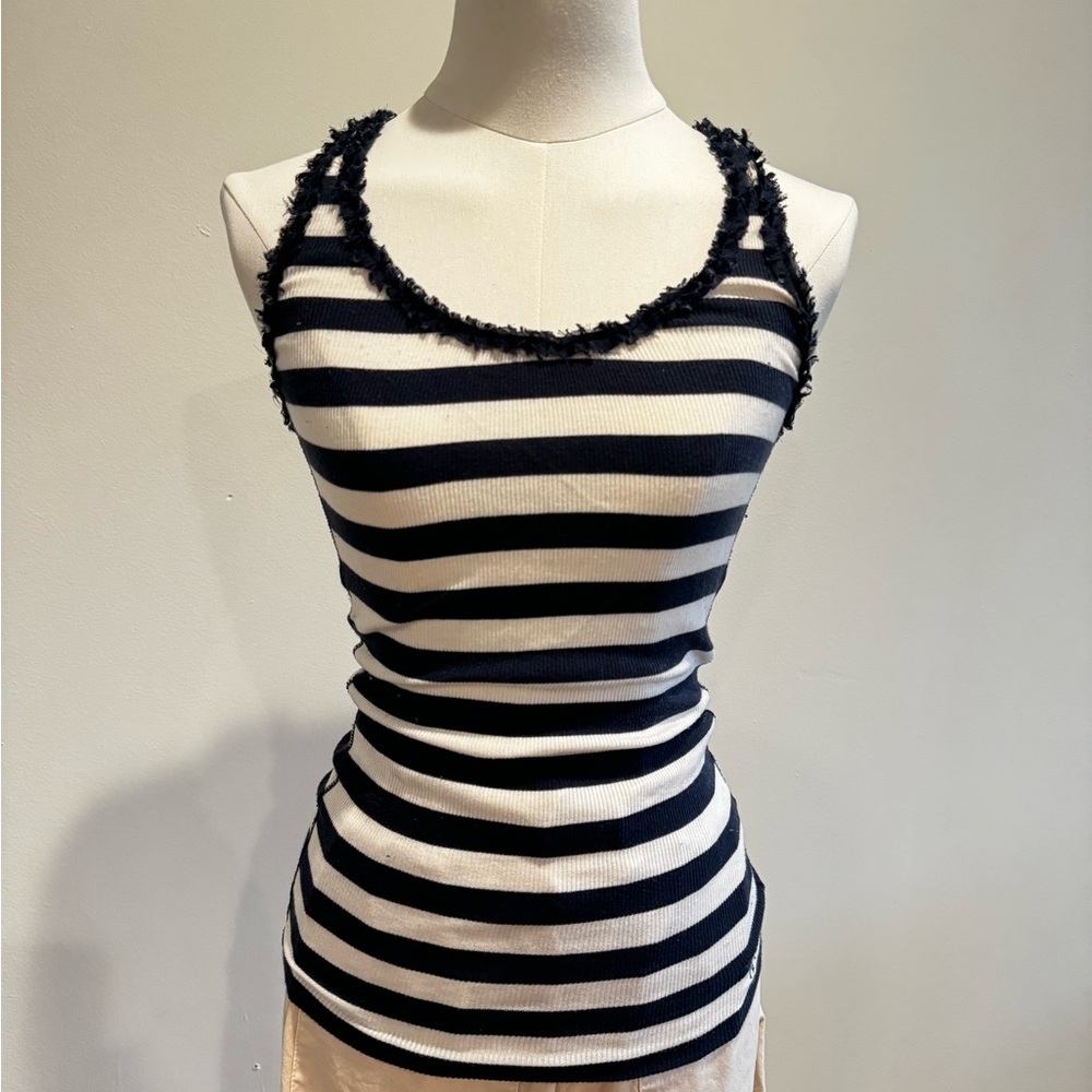 Abercrombie & Fitch Navy and White Striped Top